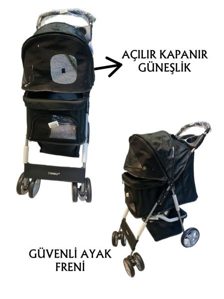Tommy Evcil Hayvan Arabası 82x46x99cm Siyah Max 15 Kg