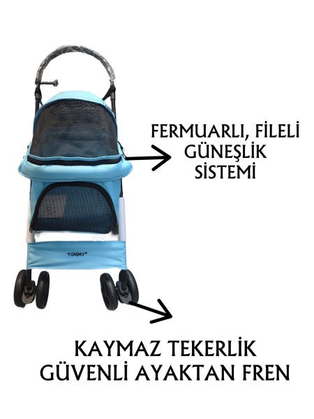 Tommy Evcil Hayvan Arabası 60x42,5x89,5 Turkuaz Max 15 Kg