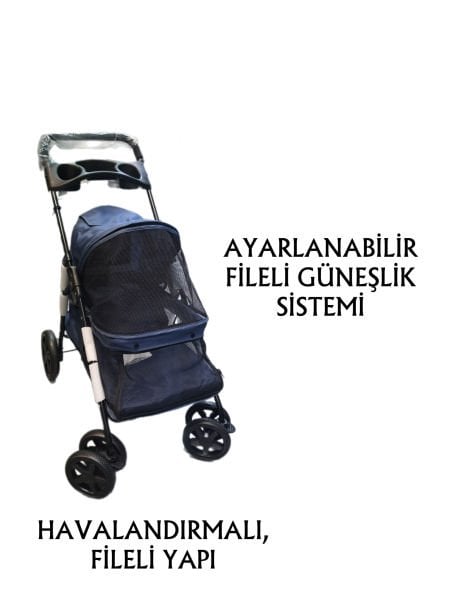 Tommy Evcil Hayvan Arabası 74,5x46,5x97,5cm Lacivert Max 15kg