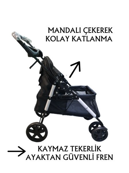 Tommy Evcil Hayvan Arabası 85x46x*91,5cm Siyah Max 15 Kg