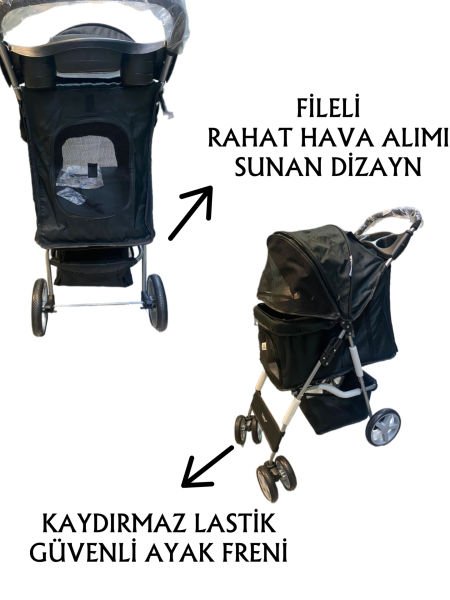 Tommy Evcil Hayvan Arabası 82x46x99cm Siyah Max 15 Kg