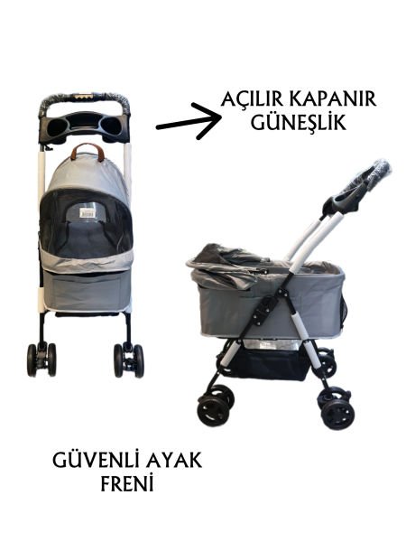 Tommy Evcil Hayvan Arabası 65x45x95cm Gri Max 15kg
