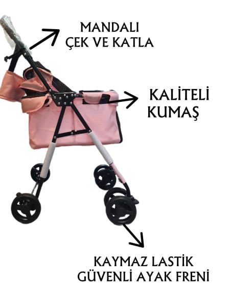Tommy Evcil Hayvan Arabası 60x42,5x89,5 Pembe Max 15 Kg