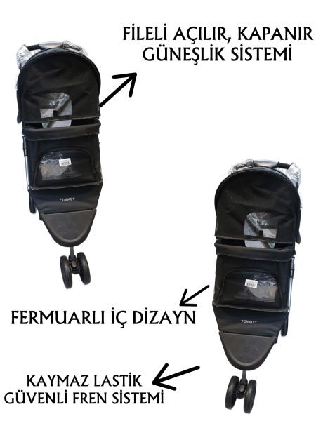 Tommy Evcil Hayvan Arabası 80x46x99cm Siyah Max 15 Kg