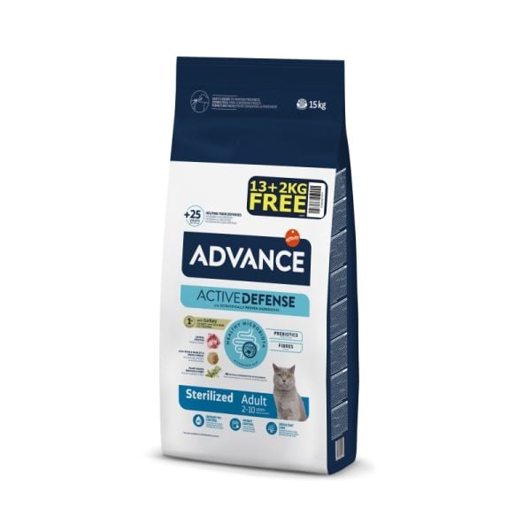 Advance Cat Sterilised Hindili Kısırlaştırılmış Kedi Maması Bonus Paket 13+2 Kg