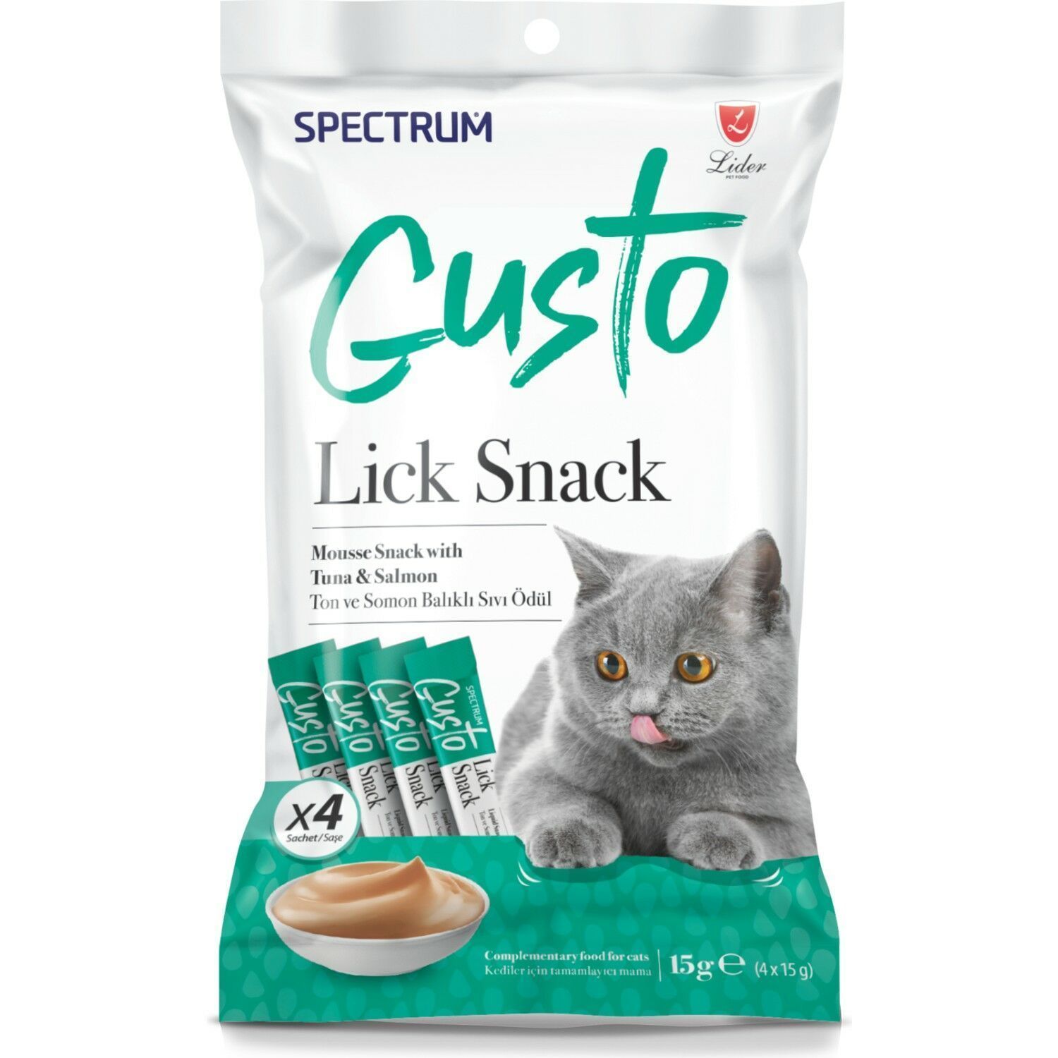 Spectrum Gusto Lick Snack Ton Ve Somon Balıklı Sıvı Kedi Ödül Maması 4x15 gr