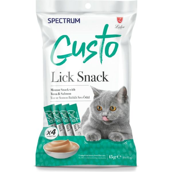 Spectrum Gusto Lick Snack Ton Ve Somon Balıklı Sıvı Kedi Ödül Maması 4x15 gr
