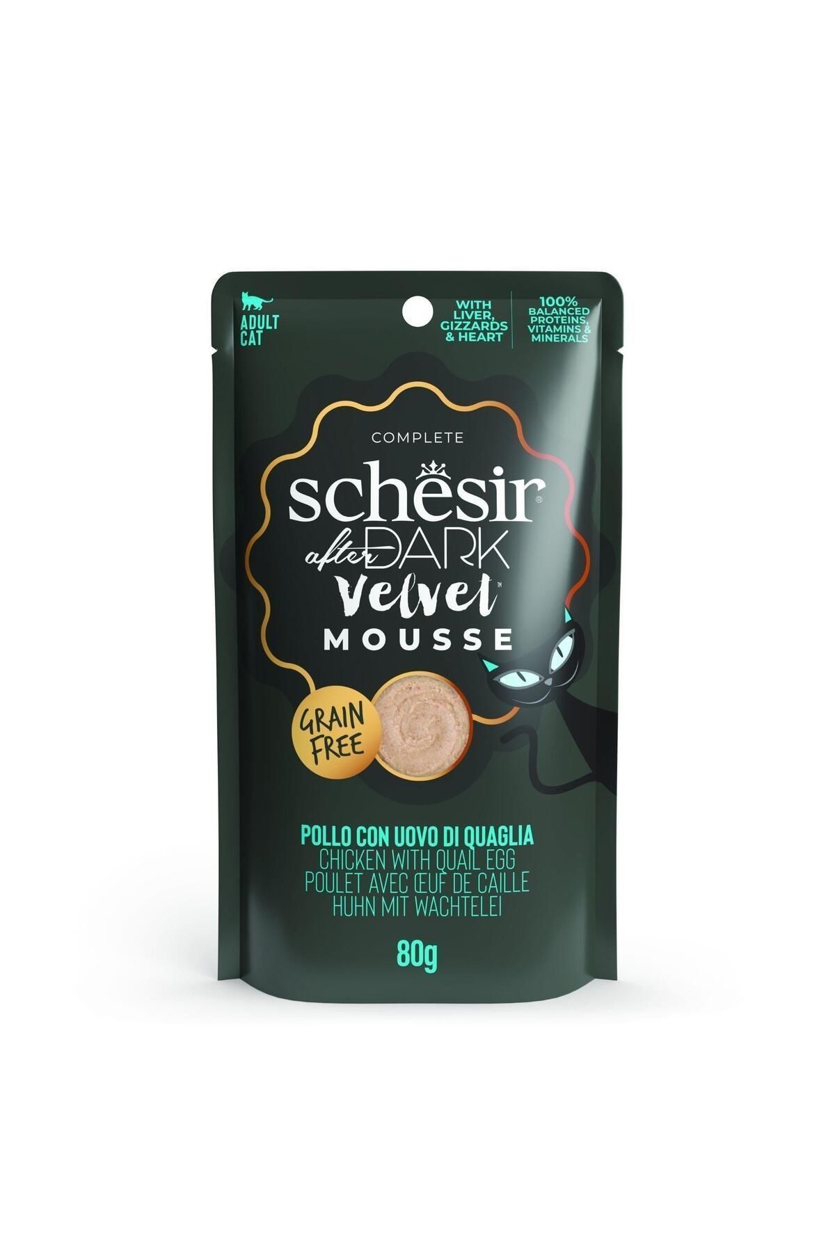 Schesir After Dark Velvet Mousse Tavuk ve Bıldırcın Yumurtalı Yetişkin Kedi Konservesi 80 Gr