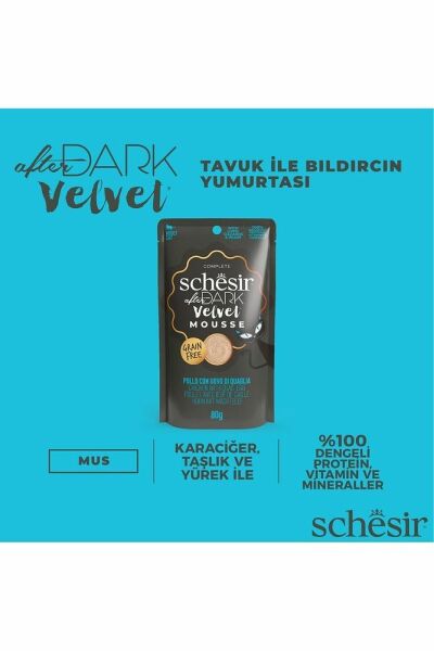 Schesir After Dark Velvet Mousse Tavuk ve Bıldırcın Yumurtalı Yetişkin Kedi Konservesi 80 Gr