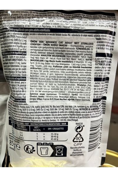 Advance Cat Sterılızed Codfısh Wet Pouch 85gr